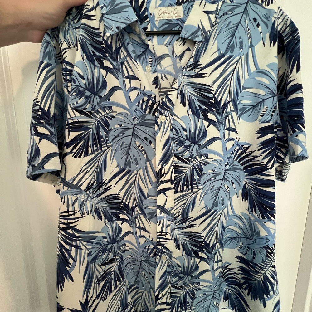 Navy and Light Blue Leaf Print Shirt